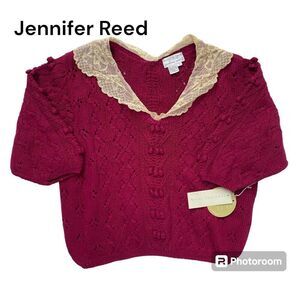 NWT Rare Vintage 80’s Jennifer Reed SZ L Hand Knitted Chunky Mauve Lace …